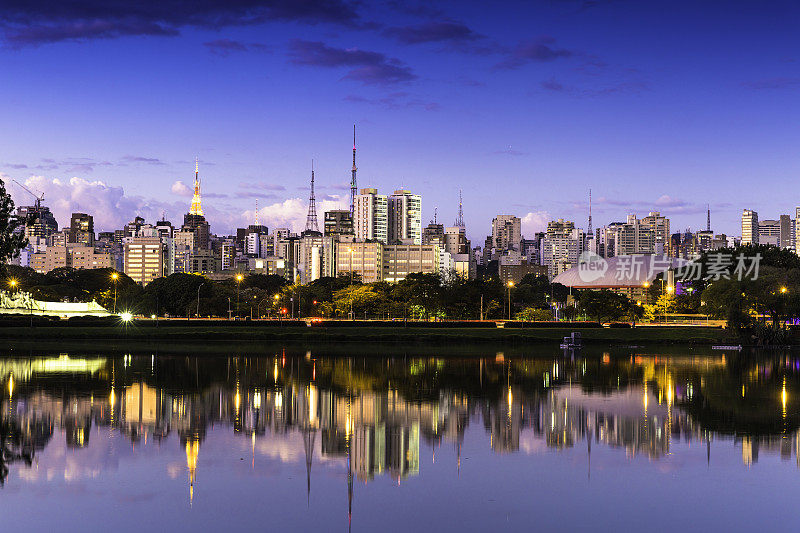 从巴西伊比拉普埃拉公园(Ibirapuera Park)可以看到圣保罗令人惊叹的美景